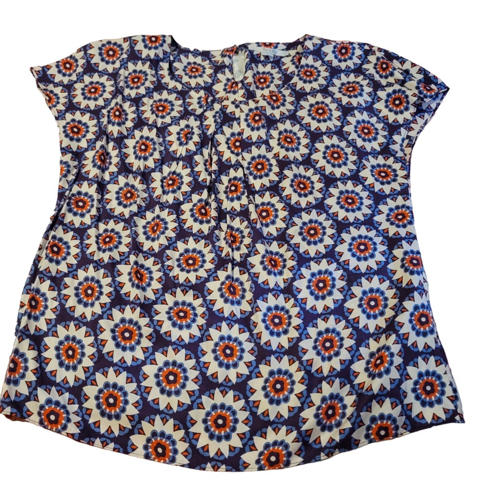 Boden Women's Dressy Top Red/White/Blue Flowers US 12 UK 16